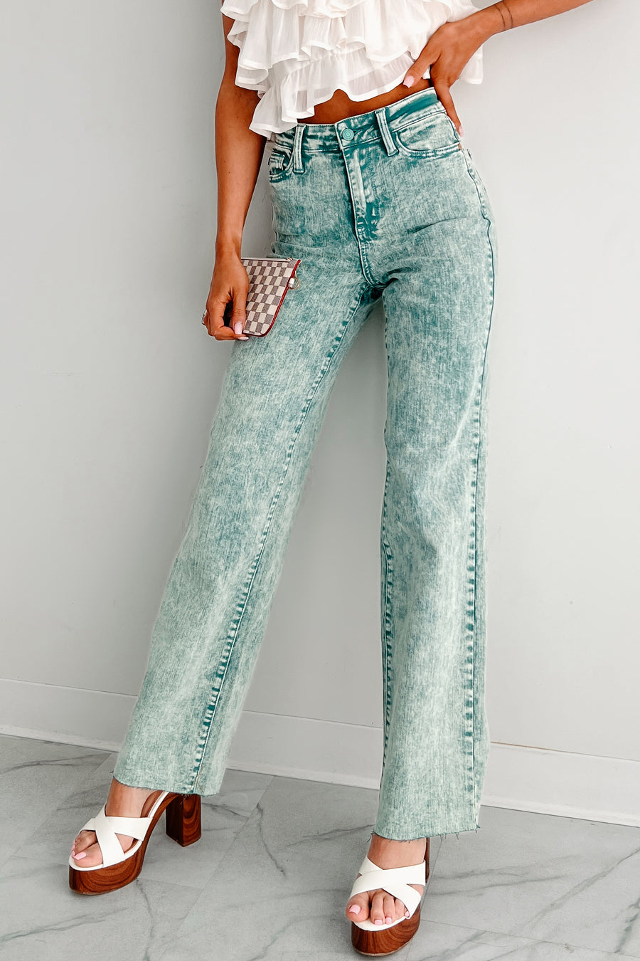 Kinsley Judy Blue Washed Straight Jeans (Sea Green) - NanaMacs