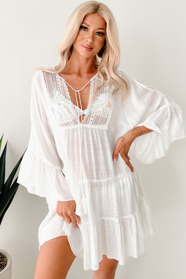 Chasing Waves Linen Cover Up Dress (White)