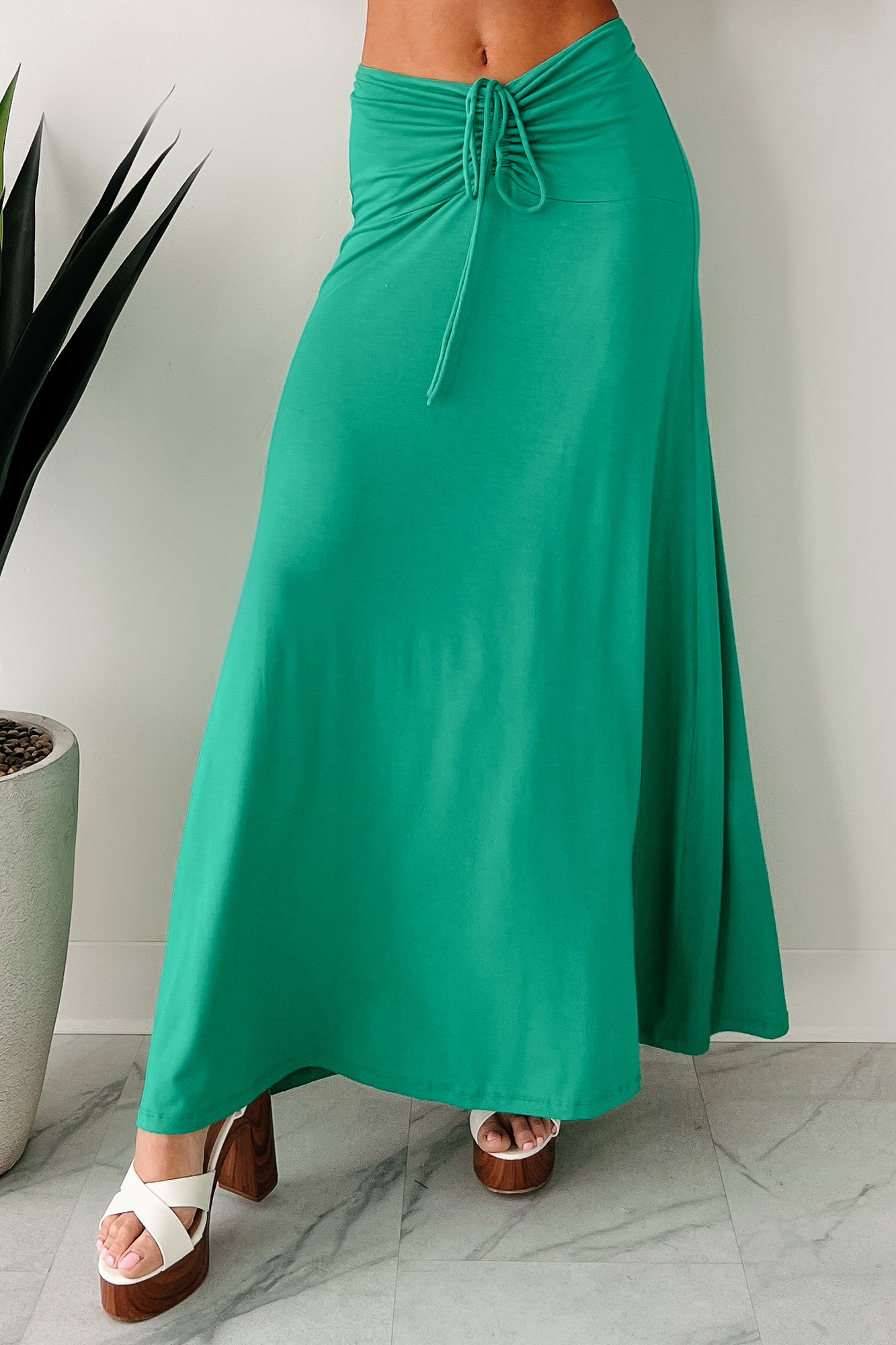 For My Darling Ruched Front Maxi Skirt (Green) - NanaMacs