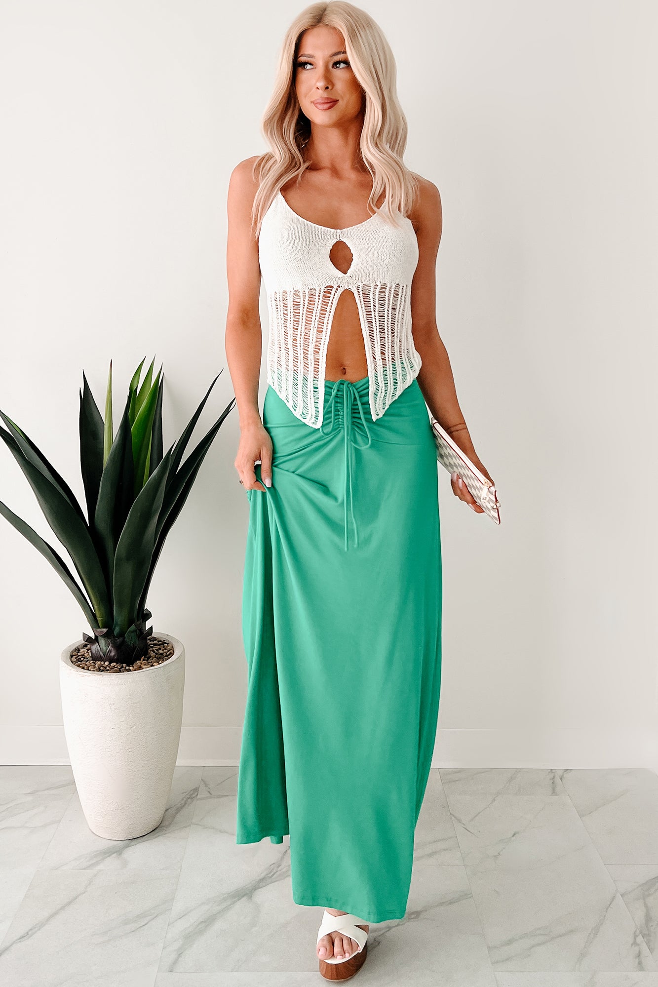 For My Darling Ruched Front Maxi Skirt (Green) - NanaMacs