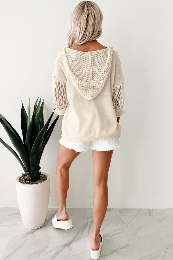 Softly Spellbound Sheer Knit Hoodie Sweater (Cream)