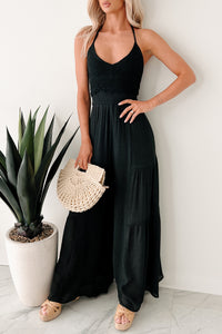 Under The Open Sky Crochet Halter Wide Leg Jumpsuit (Black) - NanaMacs