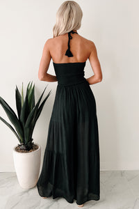 Under The Open Sky Crochet Halter Wide Leg Jumpsuit (Black) - NanaMacs