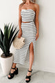 Just Hanging Loose Striped Tube Top & Skirt Set (White/Black)