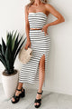 Just Hanging Loose Striped Tube Top & Skirt Set (White/Black)