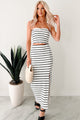 Just Hanging Loose Striped Tube Top & Skirt Set (White/Black)