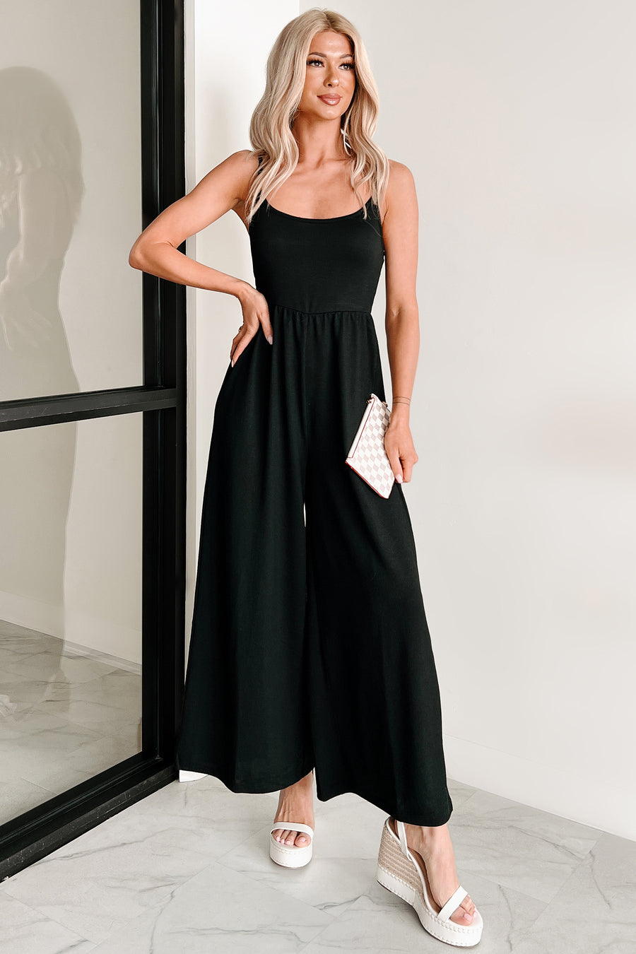 Light As Air Ribbed Wide Leg Jumpsuit (Black) - NanaMacs