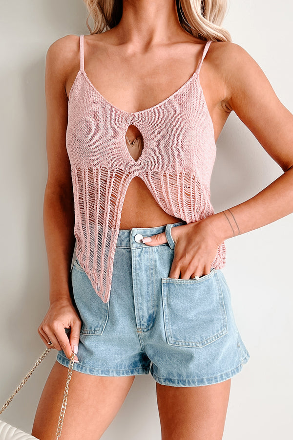 Petal Falling Breeze Cut Out Crochet Knit Tank Top (Pink)