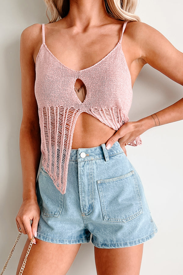 Petal Falling Breeze Cut Out Crochet Knit Tank Top (Pink)