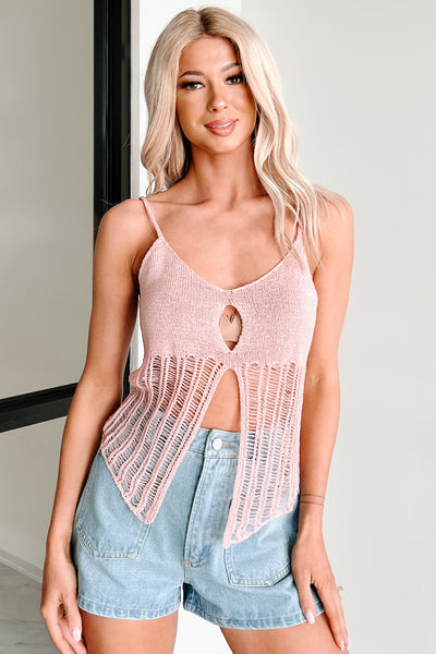 Petal Falling Breeze Cut Out Crochet Knit Tank Top (Pink)