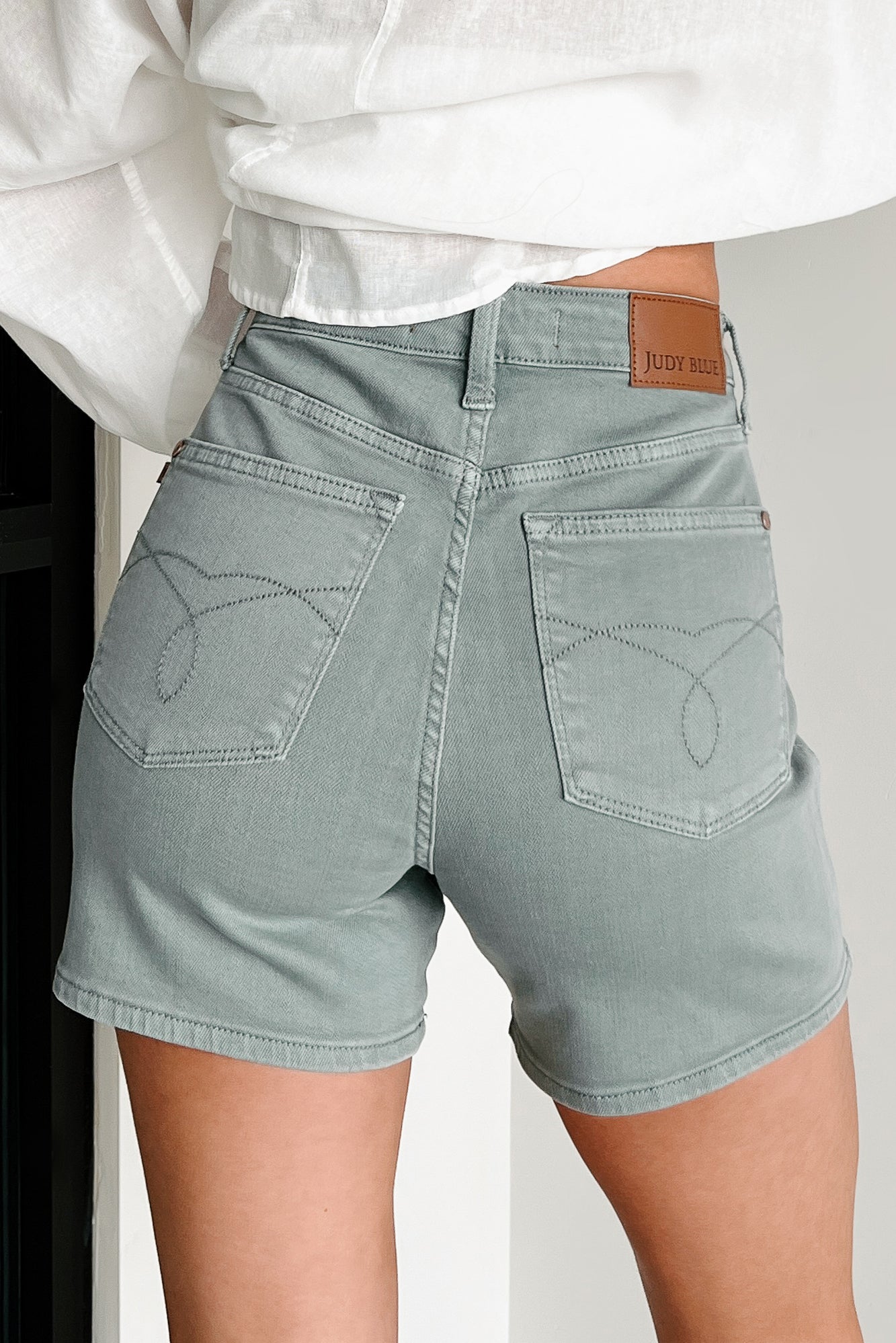 Beau High Rise Judy Blue Denim Shorts (Olive Stone) - NanaMacs