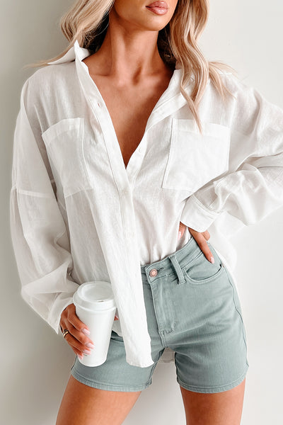 Coffee Fueled Oversized Button Up Shirt (White)