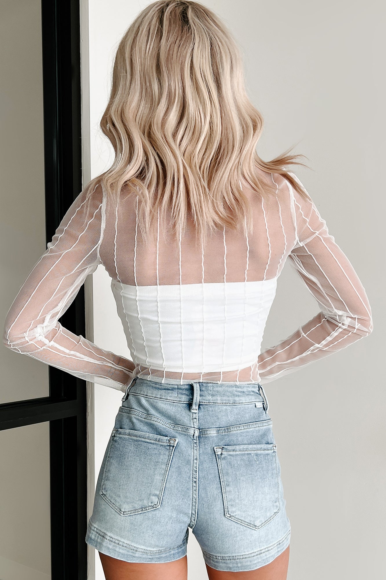 Command The Room Striped Mesh Bodysuit (White) - NanaMacs