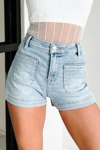 Charles High Rise Patch Pocket Risen Denim Shorts (Light) - NanaMacs