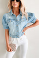 Franny Puff Sleeve Denim Jacket (Light) - NanaMacs