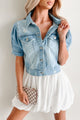 Franny Puff Sleeve Denim Jacket (Light) - NanaMacs