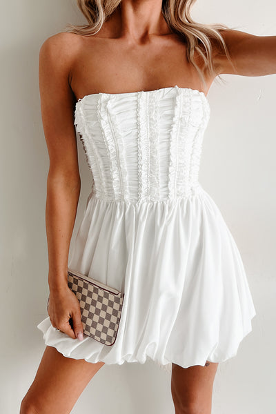 Here For The Vibes Strapless Bubble Mini Dress (White)