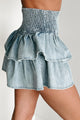 Spring Breeze Tiered Smocked Denim Mini Skirt (Light) - NanaMacs