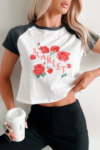 "Scarlet" Distressed Floral Graphic T-Shirt (Ivory/Charcoal) - NanaMacs