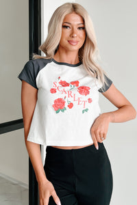 "Scarlet" Distressed Floral Graphic T-Shirt (Ivory/Charcoal) - NanaMacs