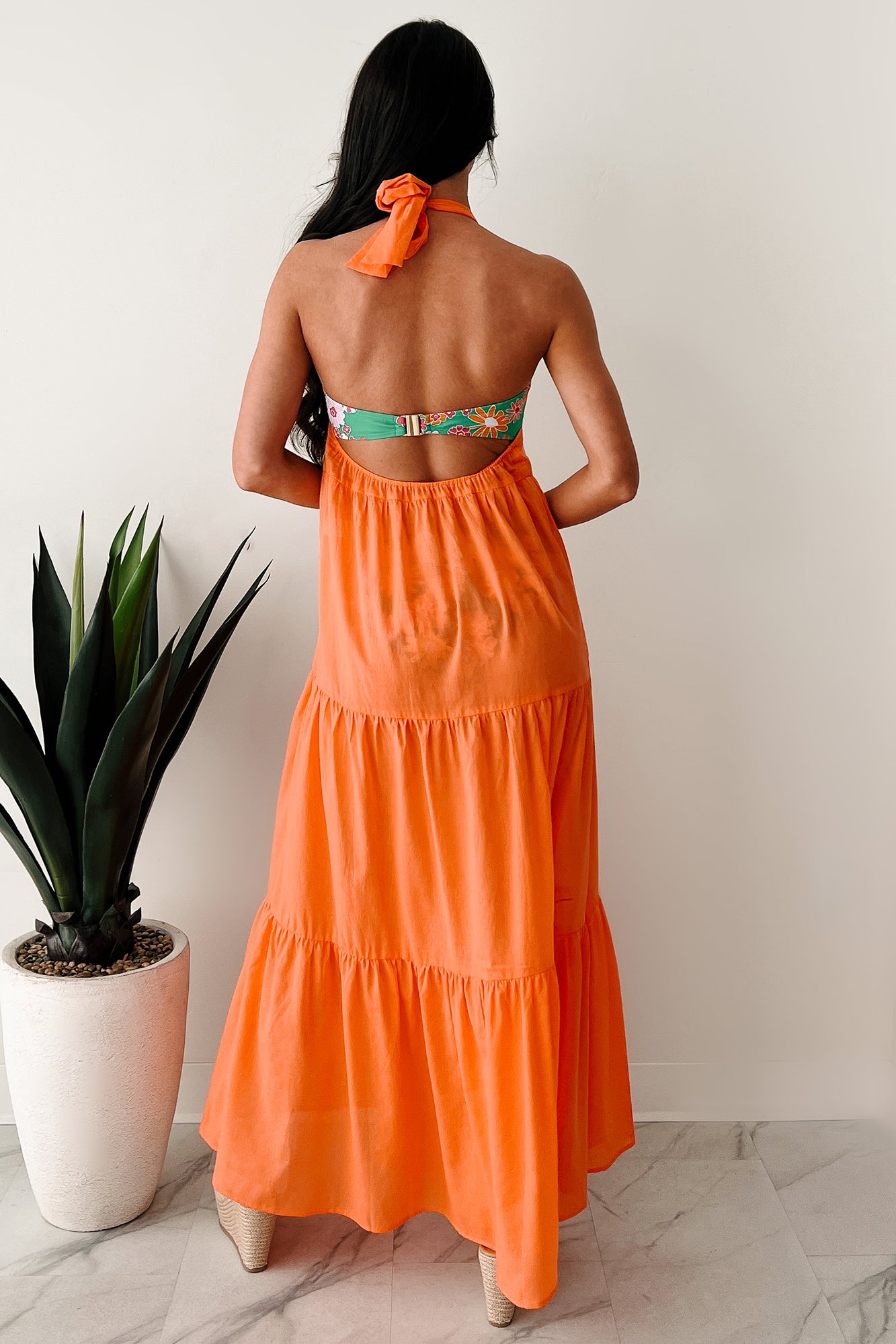 Reach To The Skies Halter Maxi Coverup Dress (Orange) - NanaMacs