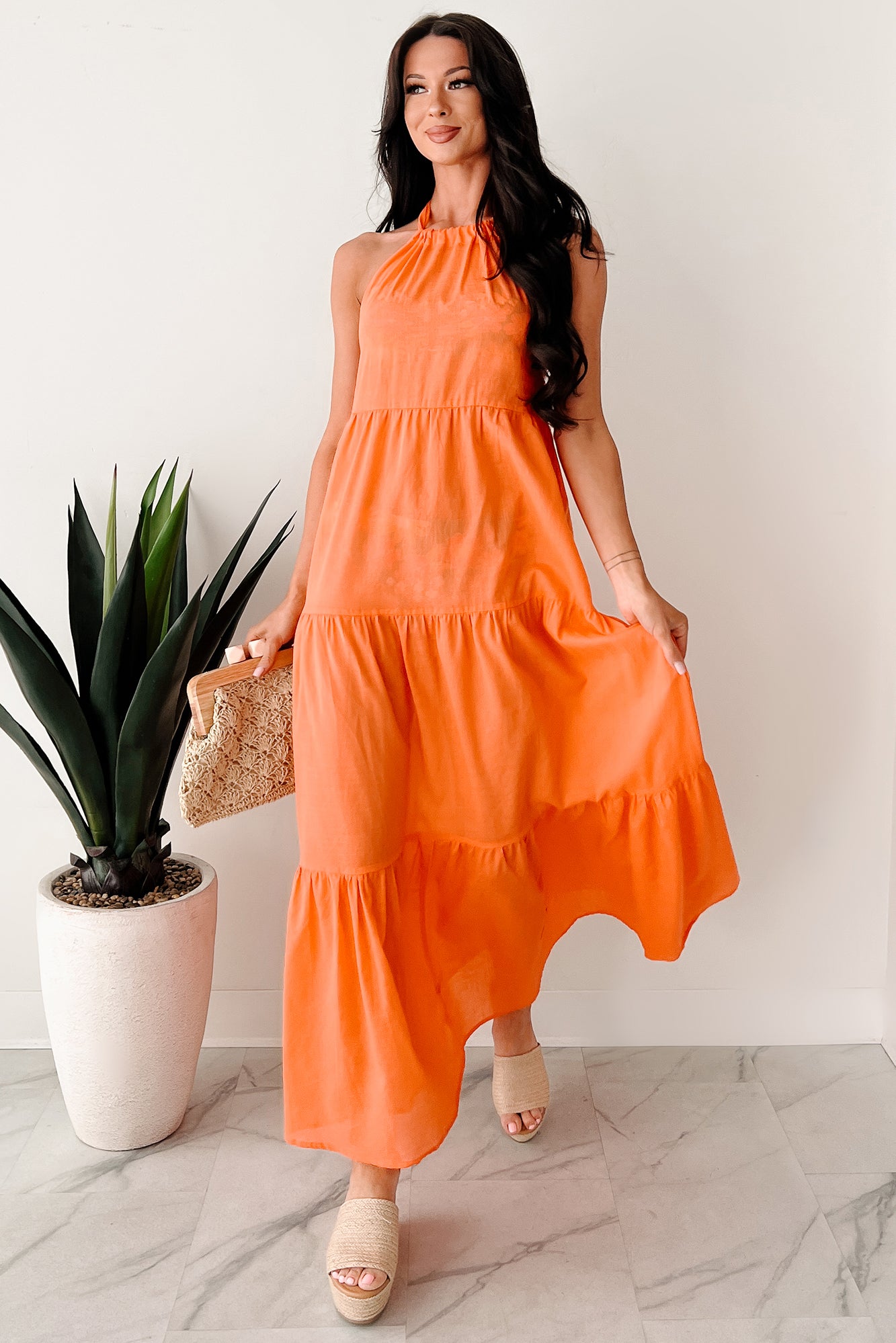 Reach To The Skies Halter Maxi Coverup Dress (Orange) - NanaMacs