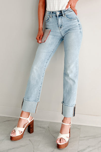 Aurora High Rise Straight Leg Cuffed Risen Jeans (Light)