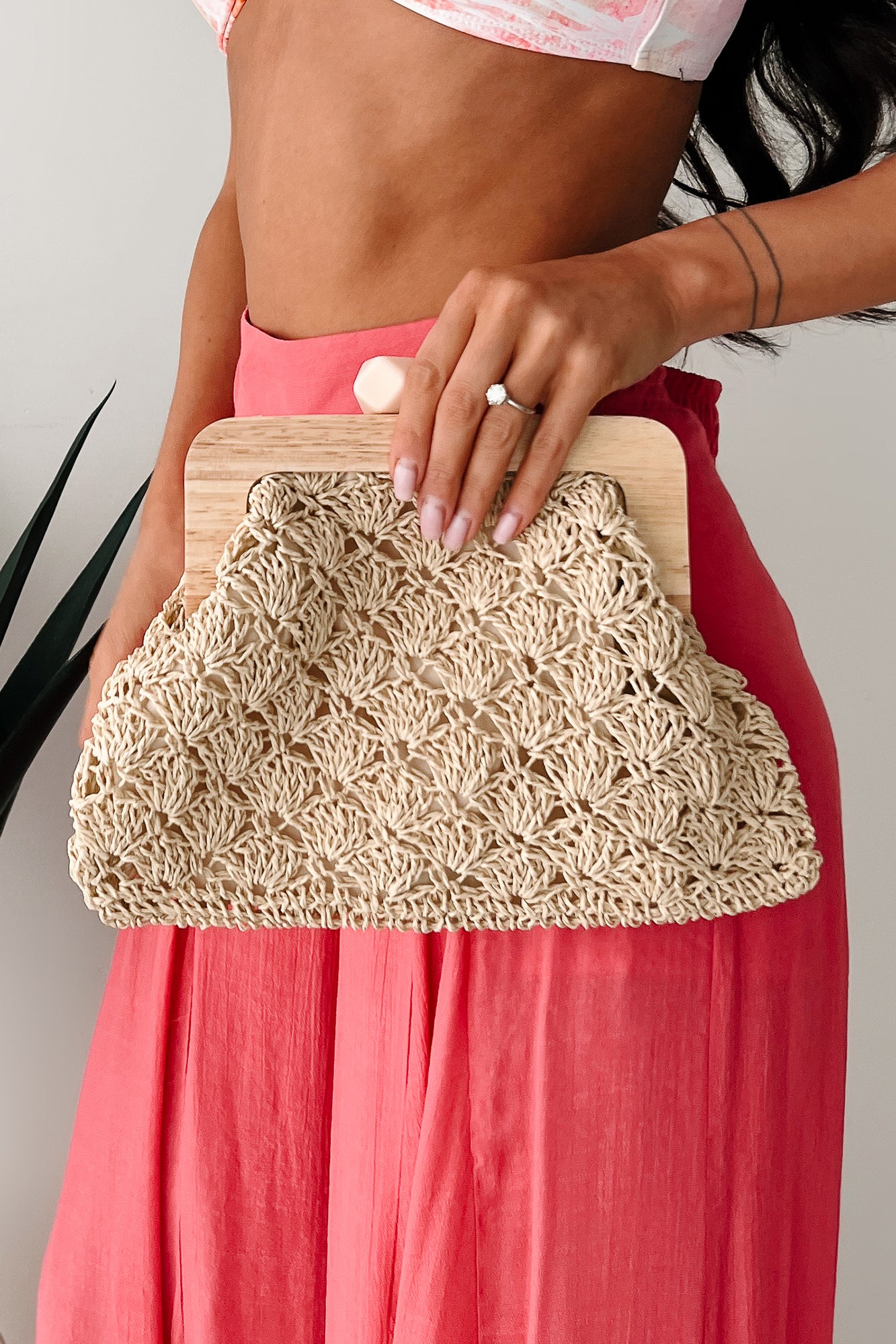 Live Loud Laugh Louder Woven Straw Clutch Purse (Tan) - NanaMacs