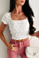 A Little Birdie Told Me Textured Square Neck Top (White) - NanaMacs