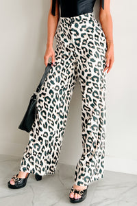 Feisty Feline Satin Wide Leg Pants (Leopard) - NanaMacs