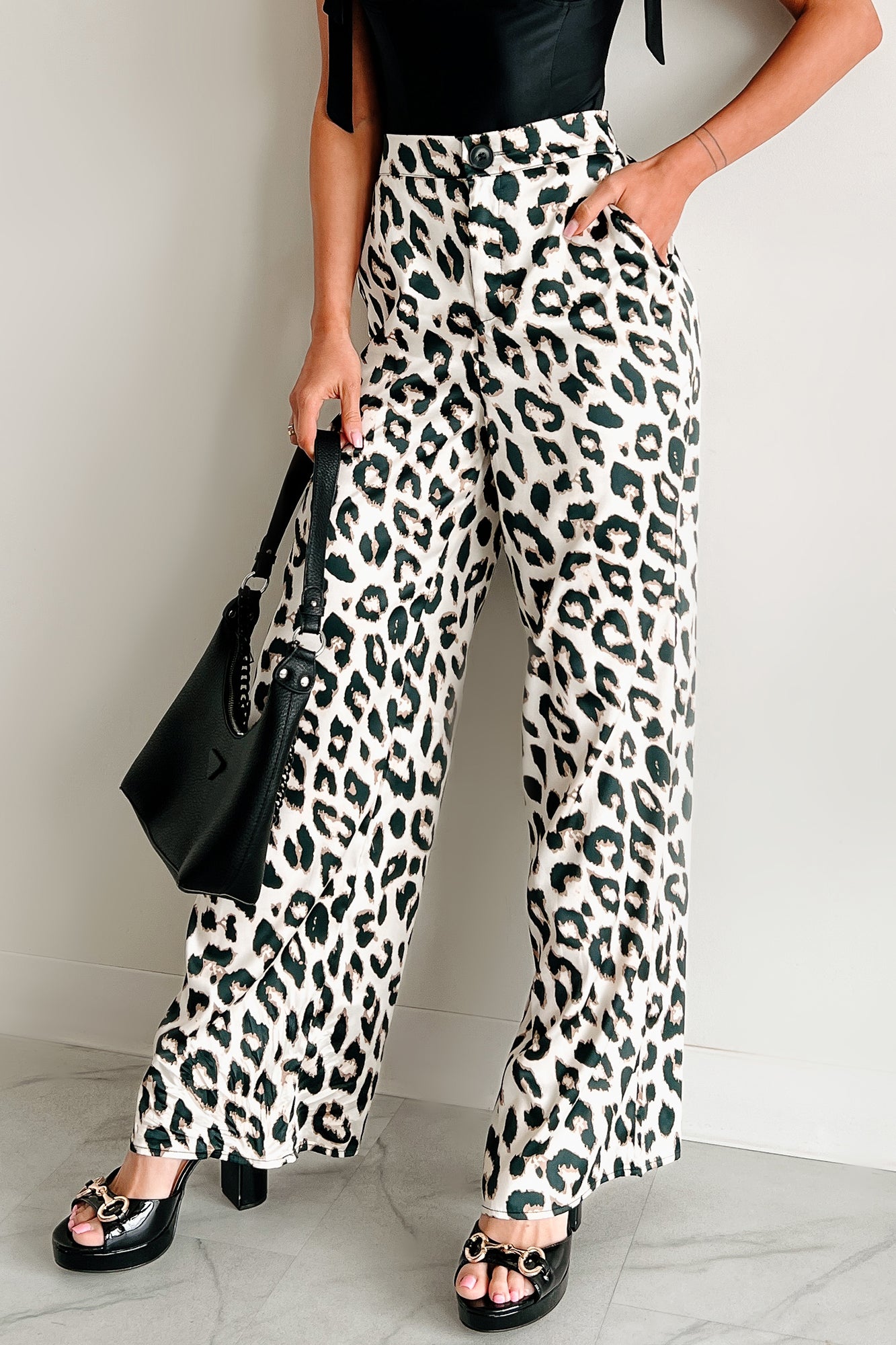 Feisty Feline Satin Wide Leg Pants (Leopard) - NanaMacs