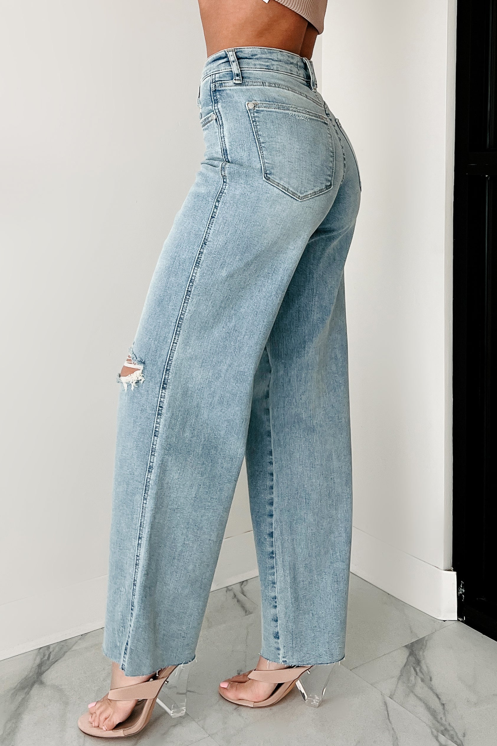 Romero Mid Rise Ripped Judy Blue Wide Leg Jeans (Light) - NanaMacs