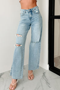 Romero Mid Rise Ripped Judy Blue Wide Leg Jeans (Light) - NanaMacs