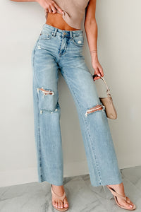 Romero Mid Rise Ripped Judy Blue Wide Leg Jeans (Light) - NanaMacs