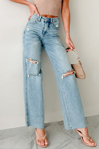 Romero Mid Rise Ripped Judy Blue Wide Leg Jeans (Light) - NanaMacs