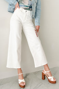 Caruso High Rise Wide Leg Kancan Crop Jeans (White) - NanaMacs