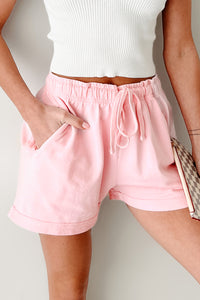 Straightforward Style Cuffed Lounge Shorts (Pink)