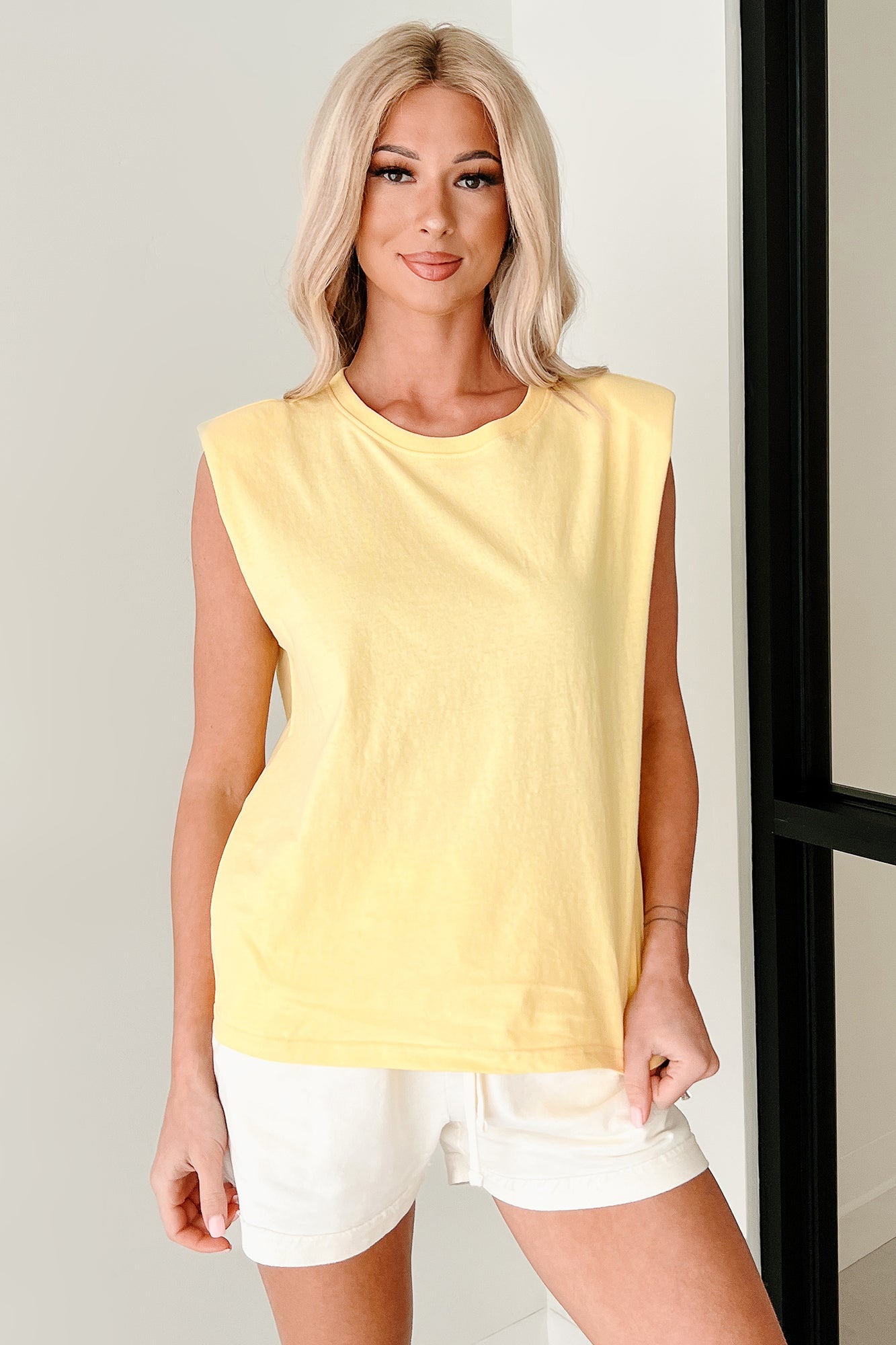 Leading The Way Shoulder Pad Sleeveless Top (Yellow)