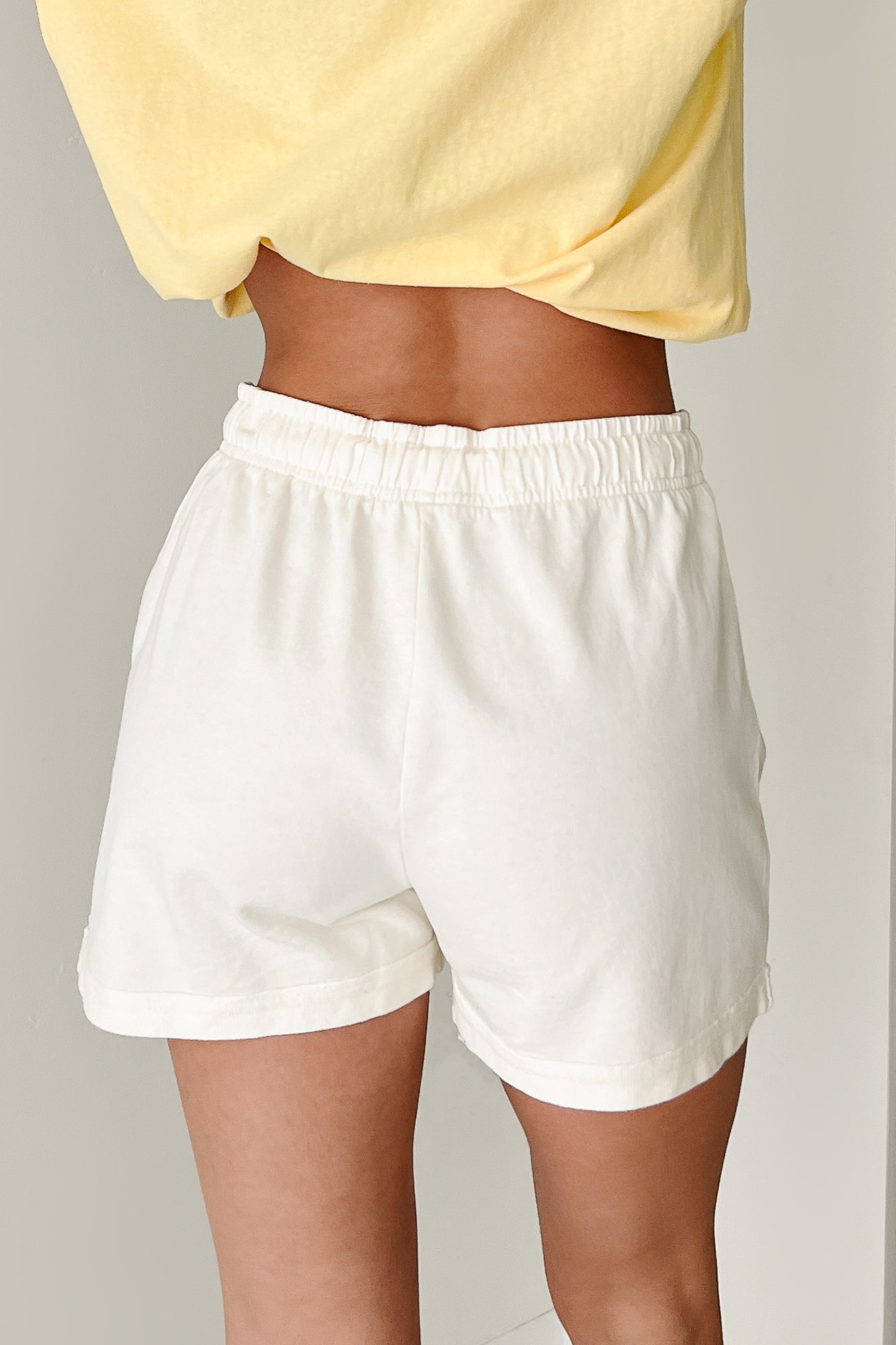 Straightforward Style Cuffed Lounge Shorts (Cream)