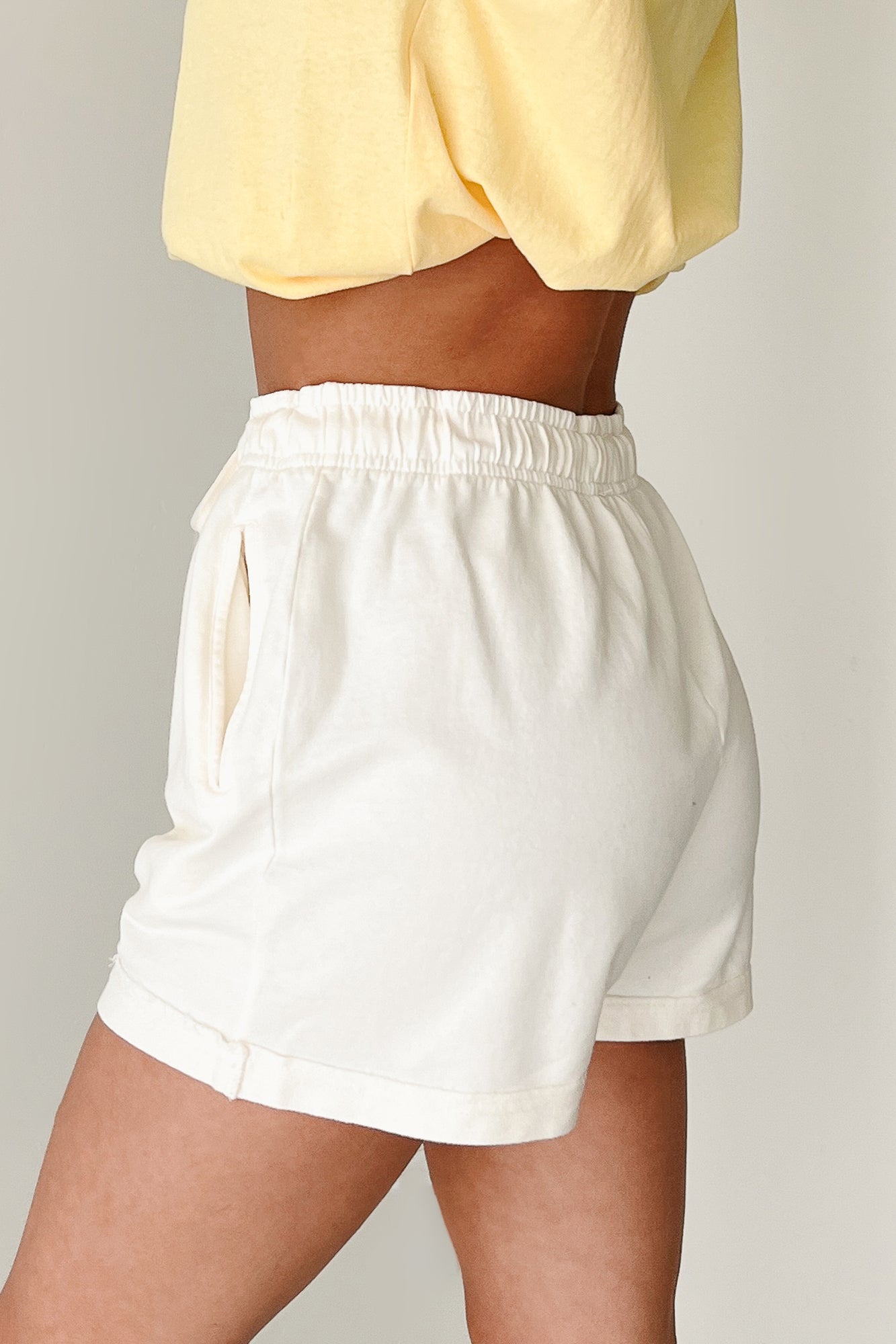 Straightforward Style Cuffed Lounge Shorts (Cream)