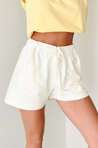 Straightforward Style Cuffed Lounge Shorts (Cream)