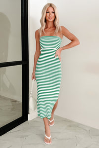 Cushioned Escape Strapless Bodycon Midi Dress (Green/White)