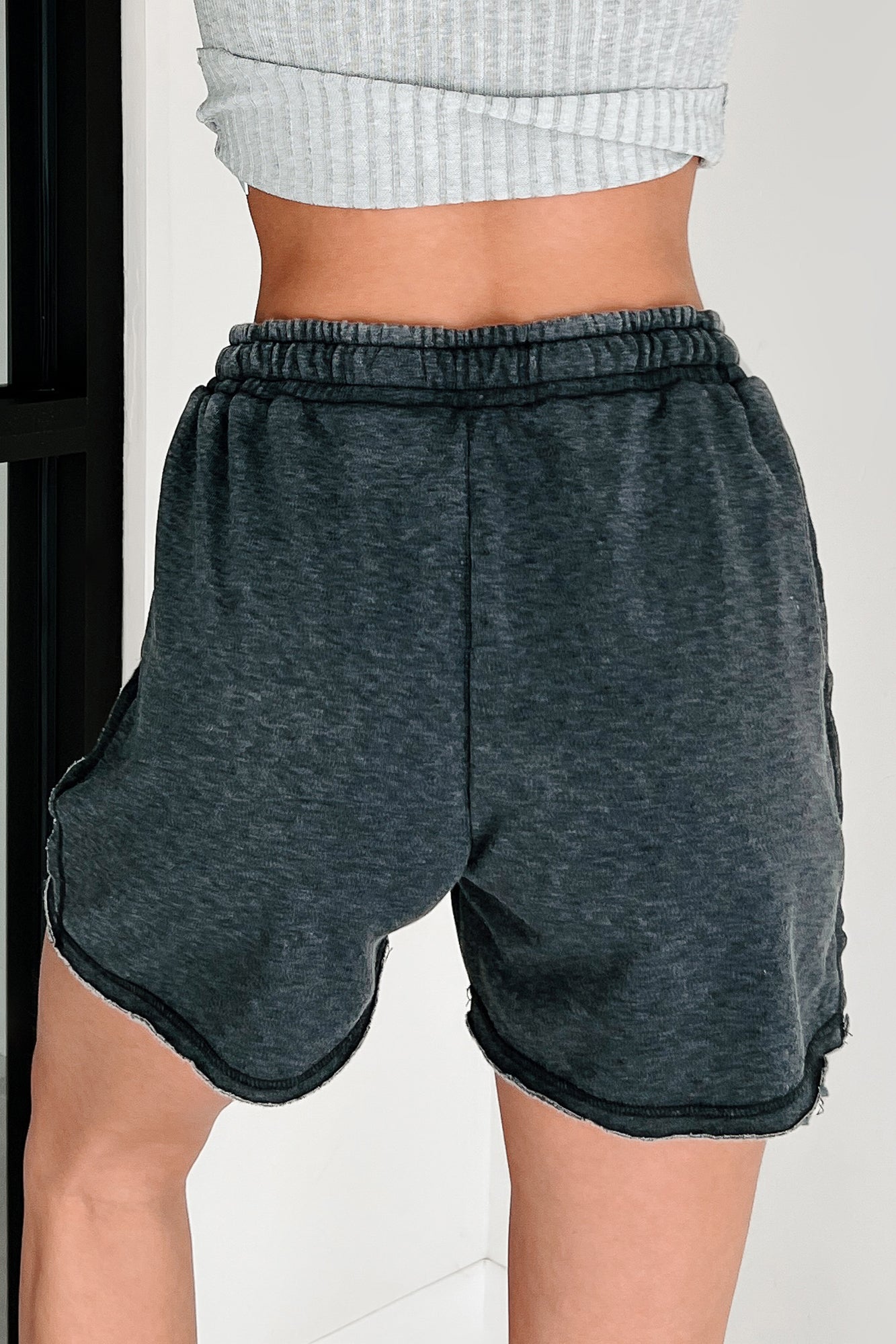 No Rush No Fuss Raw Hem Lounge Shorts (Black) - NanaMacs