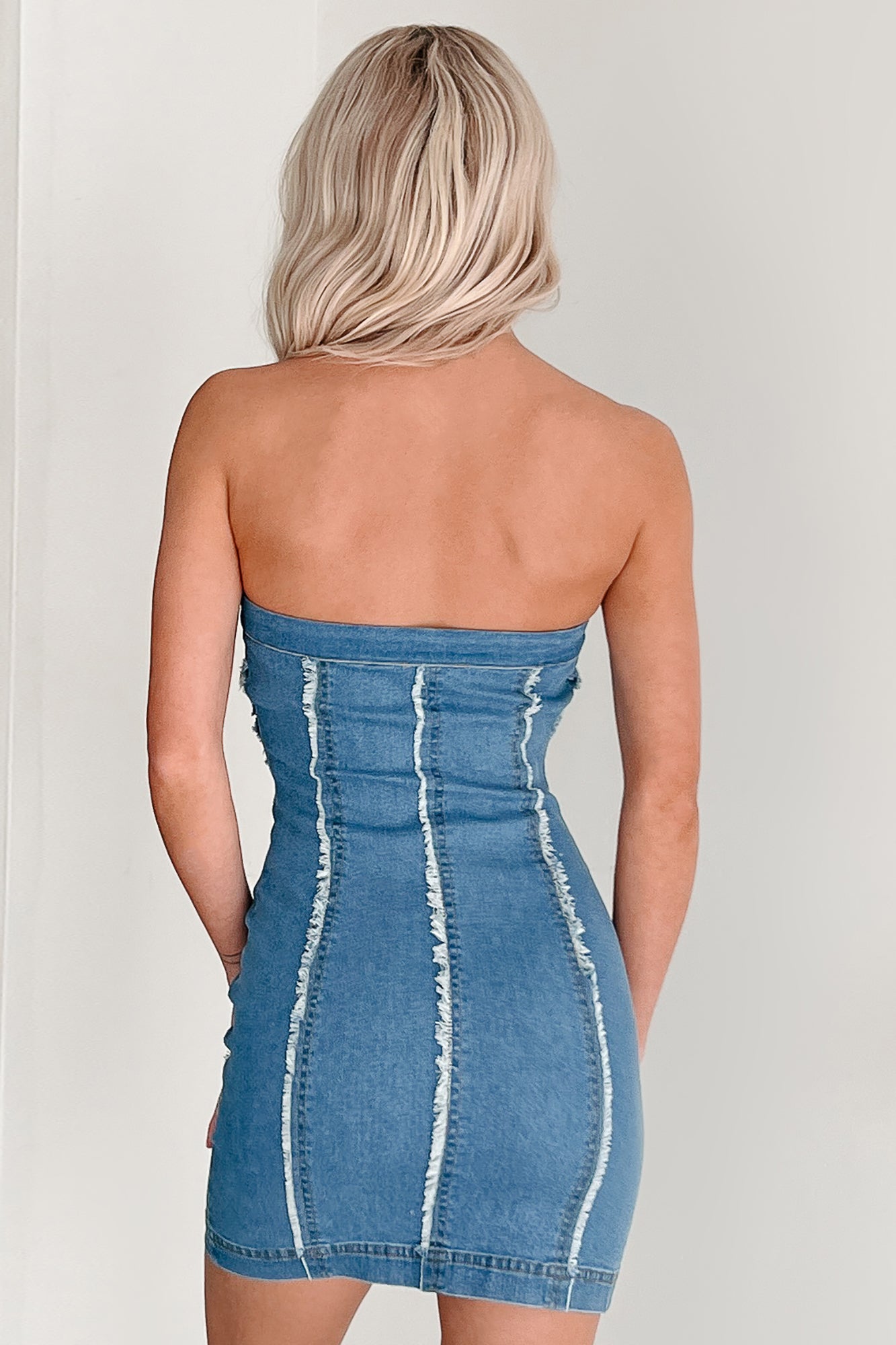 Fear Is A Stranger Button Front Strapless Mini Dress (Denim) - NanaMacs