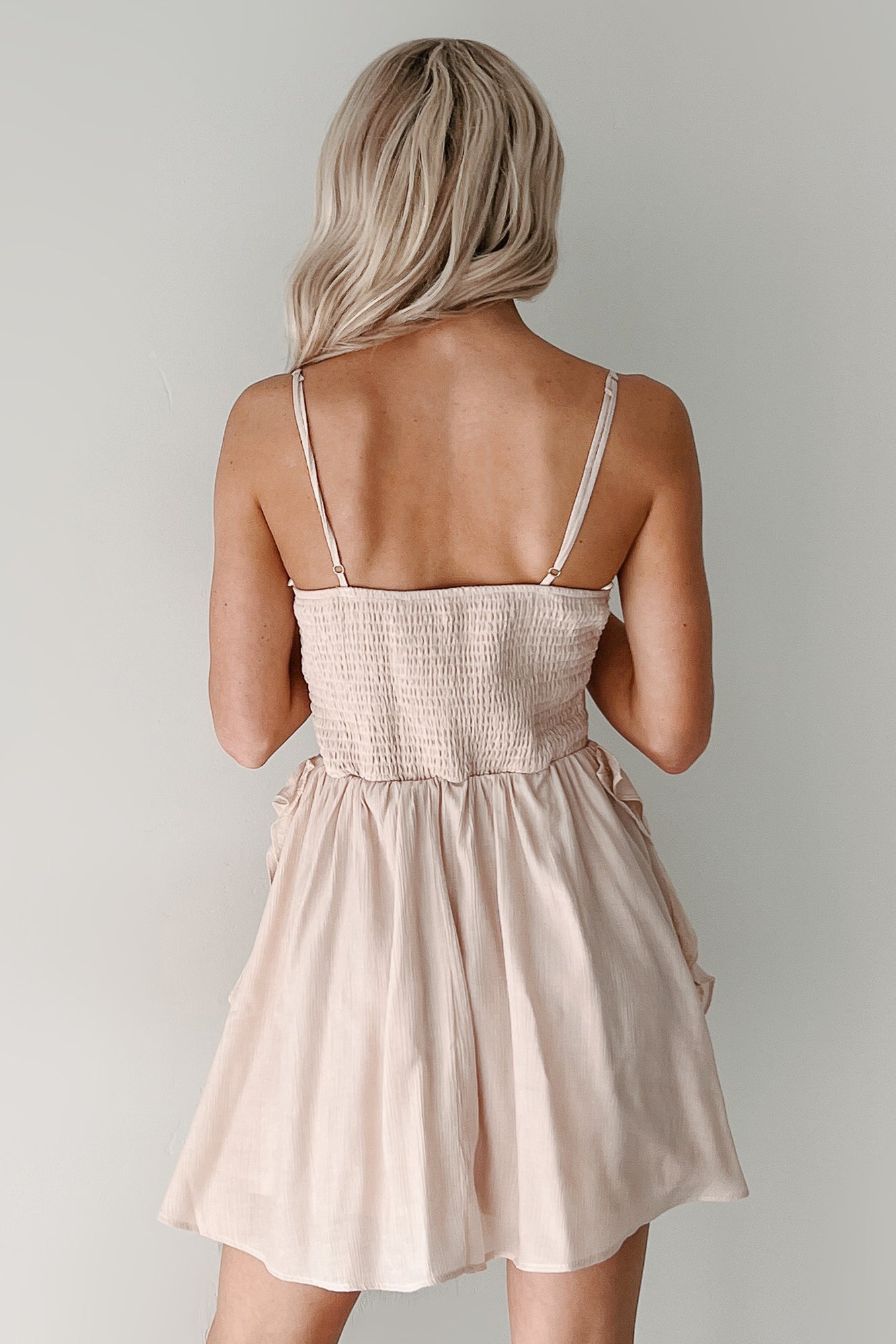 Romantic Edge Sleeveless Ruffle Mini Dress (Sand) - NanaMacs