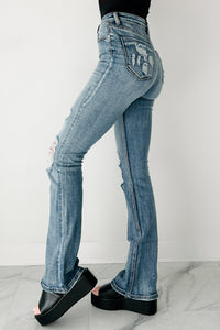 Aysha High Rise Distressed Indigo Reign Flare Jeans (Medium) - NanaMacs