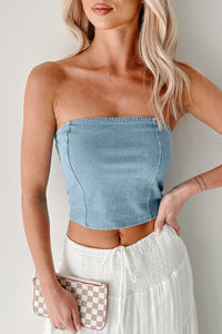 Obsessed With You Strapless Denim Crop Top (Light) - NanaMacs