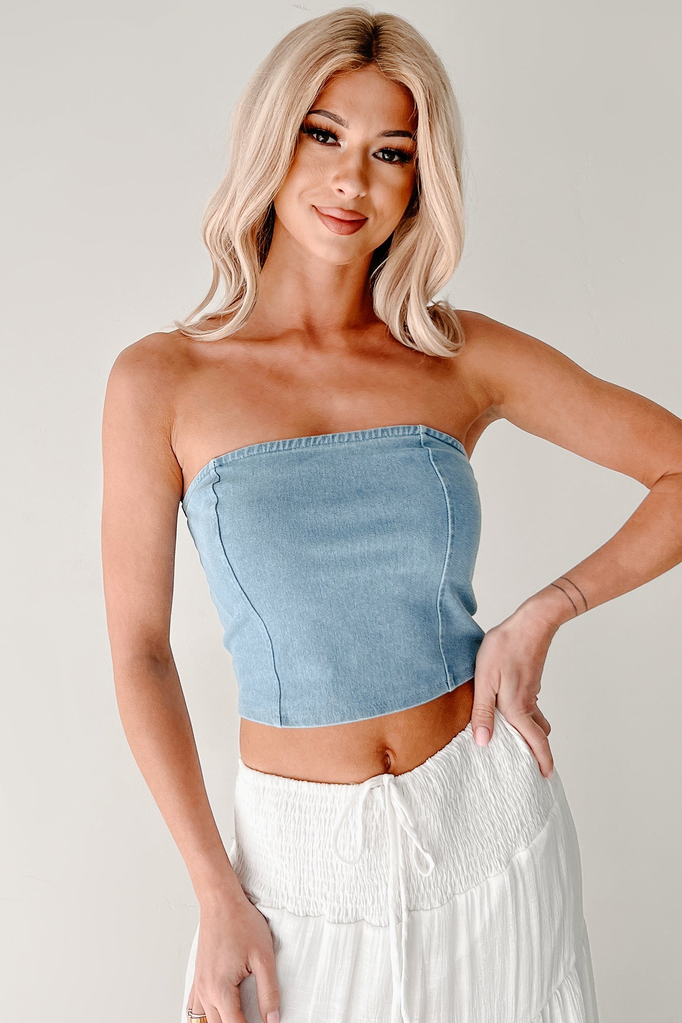 Obsessed With You Strapless Denim Crop Top (Light) - NanaMacs