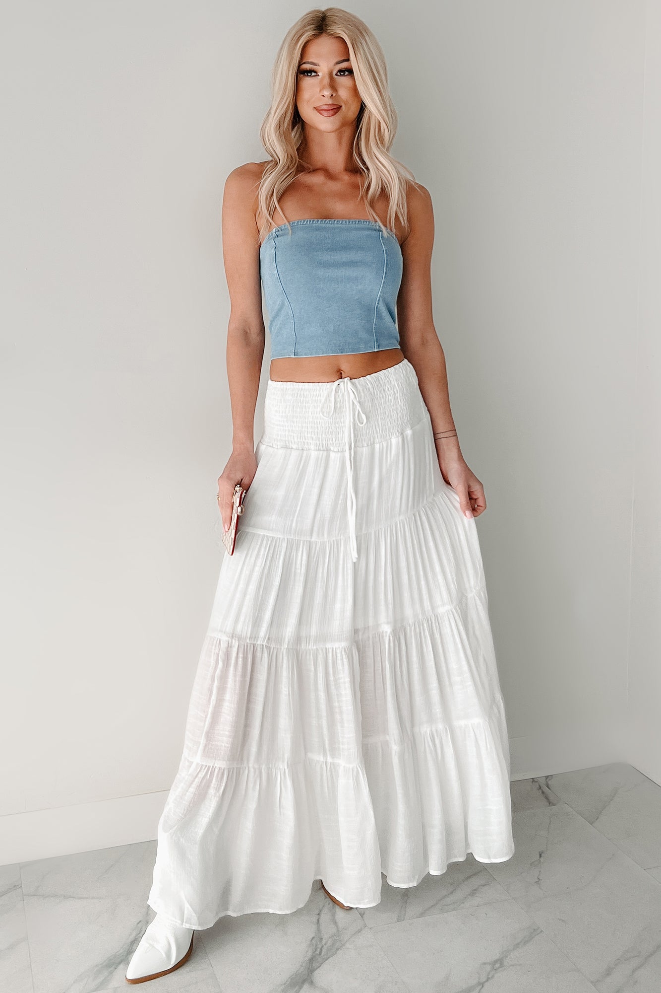 Obsessed With You Strapless Denim Crop Top (Light) - NanaMacs