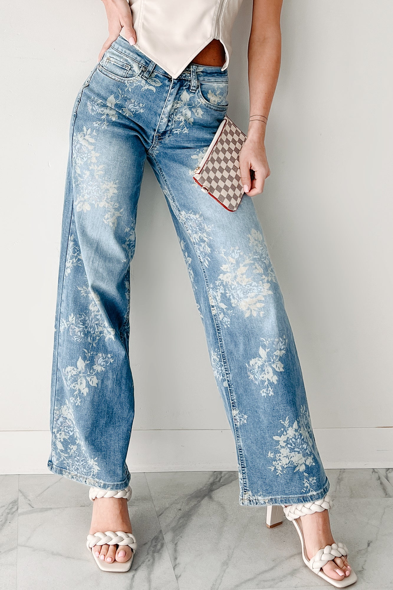 Carly High Rise Floral Wide Leg Almost Famous Jeans (Medium) - NanaMacs